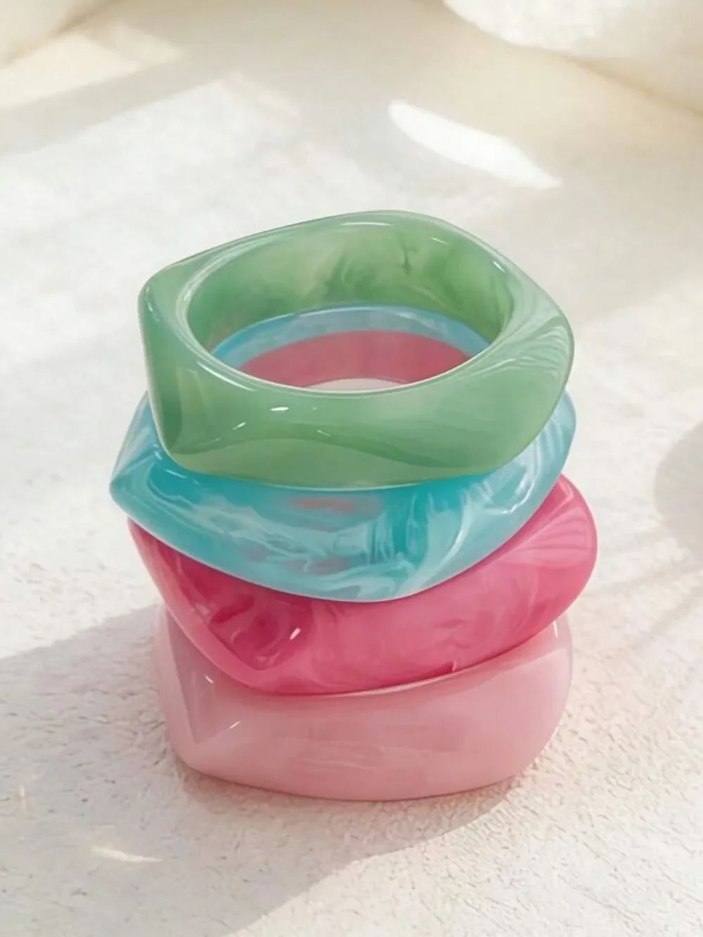 Pink Resin Square Bangle Bracelet N2302